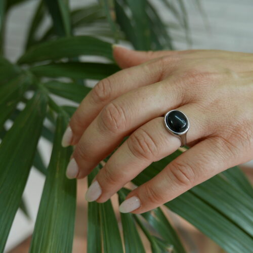 Ασημί δαχτυλίδι μαύρη πέτρα